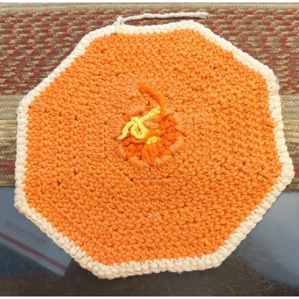 Vintage Crochet Tabletop Colorful Counter Doile Trivet Handmade By Granny